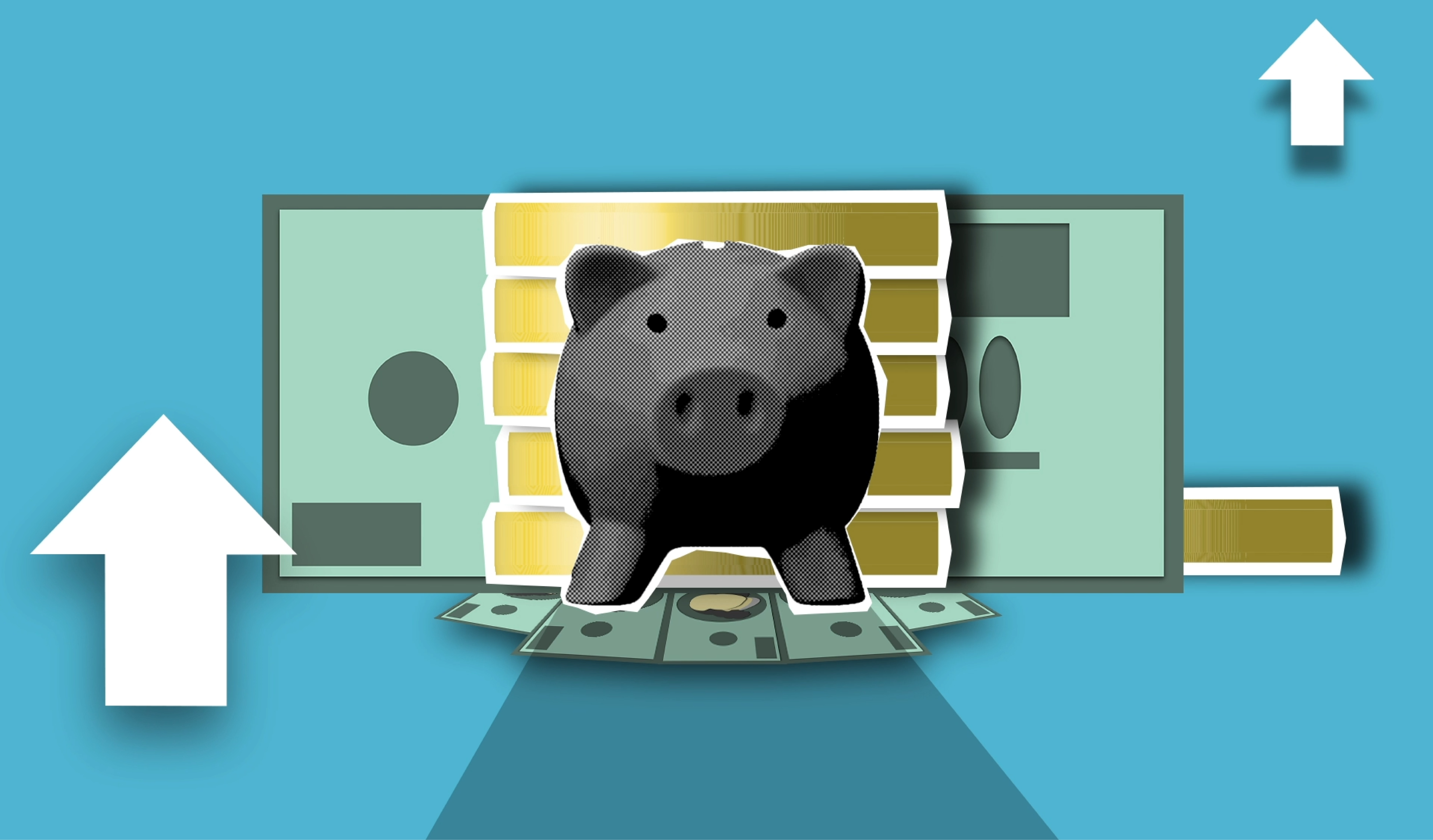 a piggy bank in front of a dollar bill